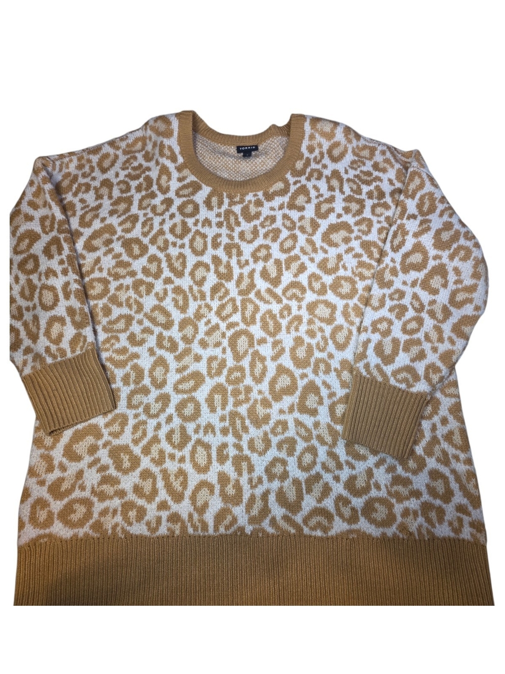 Torrid Size 2 Drop Shoulder Sweater Popcorn Leopard Print Knit Tan Cream 2X